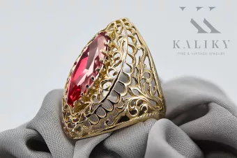 14K Жовте золото Рубін Каблучка Вінтаж стиль vrc090y